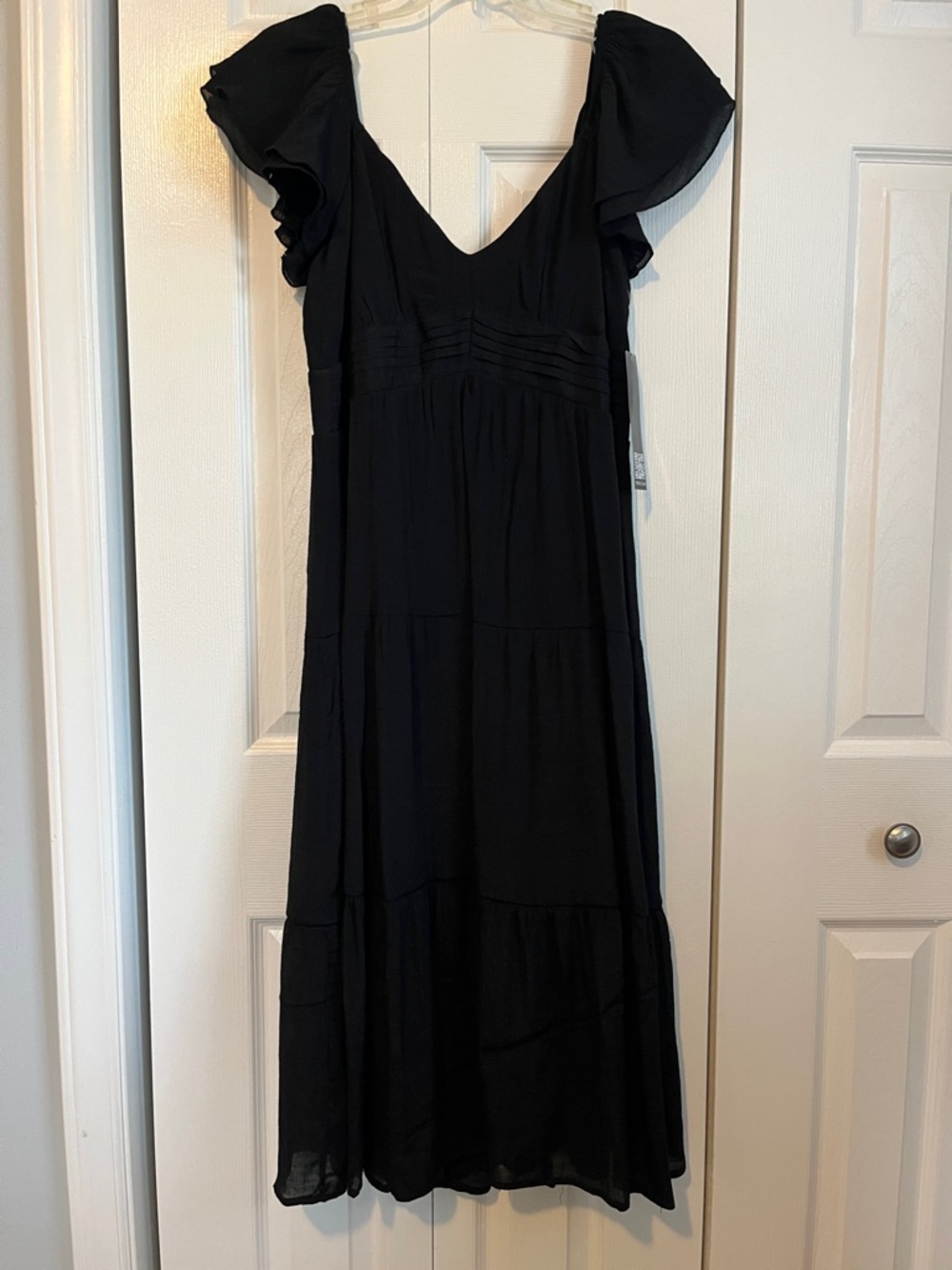 Trixxi Black Flutter Sleeve V-Neck Maxi Dress
